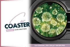 Dandelion Seed Heads on Green Round Car Coaster Png Product Image 1