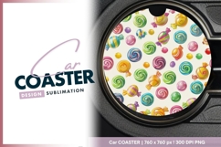 Colorful Candy Pattern on Round Car Coaster Png Product Image 1