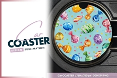 Watercolor Candy Pattern on Round Car Coaster Png Product Image 1