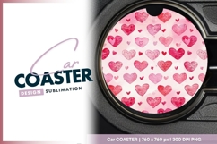 Watercolor Hearts Pattern on Round Car Coaster Png Product Image 1