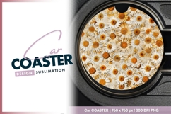 Daisy Flowers White and Orange Round Car Coaster Png Product Image 1