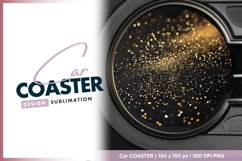 Golden Glitter Bokeh on Black Round Car Coaster Png Product Image 1