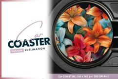 Colorful Lily Flowers in a Round Car Coaster Png Product Image 1