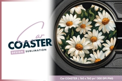 White Daisies and Orange Round Car Coaster Png Product Image 1