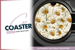 White Daisies with Yellow Centers in Round Car Coaster Png Product Image 1