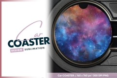 Nebula Galaxy Space Background in Blue Round Car Coaster Png Product Image 1