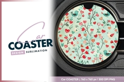 Hearts Birds and Floral Branches Round Car Coaster Png Product Image 1