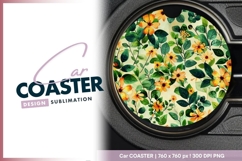 Floral Pattern with Orange Flowers and Round Car Coaster Png Product Image 1