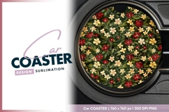 Floral Round Car Coaster Design Product Image 1