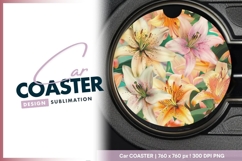 Floral Round Car Coaster Design with Round Car Coaster Png Product Image 1