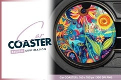 Colorful Floral Illustration in a Round Car Coaster Design Product Image 1