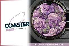 Purple Rose Floral Design Round Car Coaster Png Product Image 1