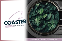 Lush Green Monstera Leaves Round Car Coaster Design Product Image 1