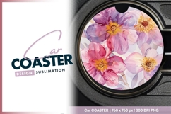 Watercolor Floral Design Round Car Coaster Png Product Image 1