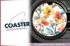 Watercolor Floral Design Round Car Coaster Png Product Image 1