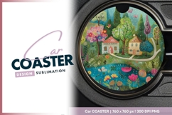 Whimsical Round Illustration of Colorful Round Car Coaster Product Image 1