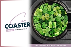 Watercolor Shamrock Pattern in a Round Shape for Car Coaster Product Image 1