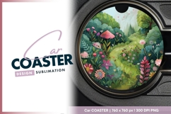 Whimsical Garden Illustration with Round Car Coaster Png Product Image 1
