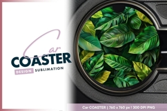 Lush Green Tropical Leaves in a Circular Round Car Coaster Product Image 1