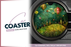 Whimsical Illustration of Hot Air Balloons Round Car Coaster Product Image 1