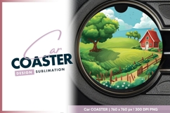 Cartoon illustration of a red roofed Round Car Coaster Png Product Image 1