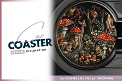 Forest Scene with Deer Squirrel and Red Round Car Coaster Product Image 1
