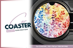 Watercolor Leafy Branches in a Circle with Round Car Coaster Product Image 1