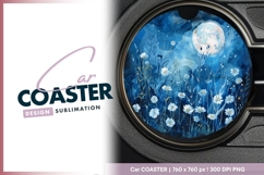 Watercolor Moonlit Meadow with White Round Car Coaster Png Product Image 1