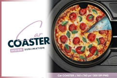 Watercolor Pizza with Pepperoni and Basil Round Car Coaster Product Image 1