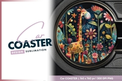 Whimsical Giraffe in a Floral Garden Round Car Coaster Png Product Image 1