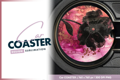 Abstract black flower round car coaster png Product Image 1