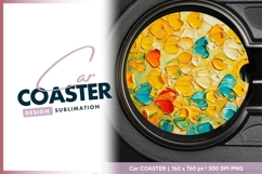 Impasto heart painting art round car coaster png Product Image 1