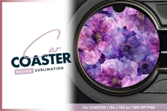 Watercolor Floral Design in Purple and Round Car Coaster Png Product Image 1