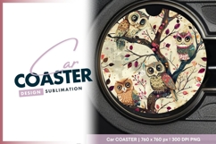 Owls on a Tree with Round Car Coaster Png Product Image 1