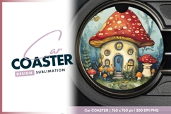 Watercolor illustration of a mushroom Round Car Coaster Png Product Image 1