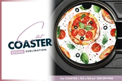 Watercolor Pizza Slice Pattern with Round Car Coaster Png Product Image 1