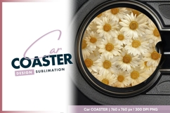 Daisy flowers seamless pattern round car coaster Product Image 1