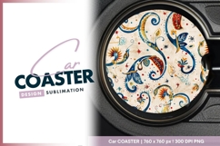 Ornate floral swirl pattern round car coaster png Product Image 1