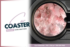 Pink blossoms round car coaster png Product Image 1
