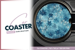 Blue floral pattern round car coaster png Product Image 1