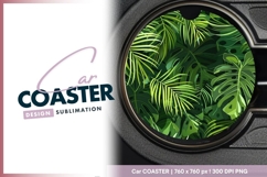 Tropical Green Leafy Pattern in a Round Car Coaster Png Product Image 1