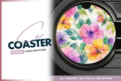 Watercolor Floral Design Round Car Coaster Product Image 1