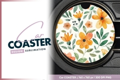 Watercolor Floral Design Round Car Coaster Png Product Image 1