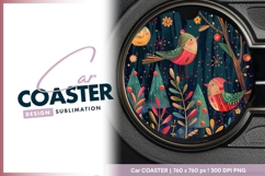 Whimsical Illustration of Birds and Round Car Coaster Png Product Image 1