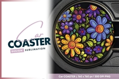 Colorful Floral Pattern Round Car Coaster Png Product Image 1