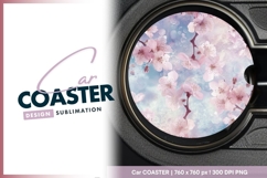 Cherry blossom background floral spring round car coaster Product Image 1