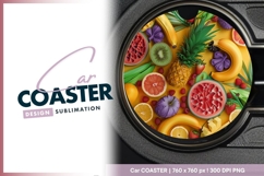 Colorful Fruit Arrangement on Yellow Round Car Coaster Product Image 1