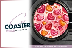 Red Pink and Orange Heart Pattern Round Car Coaster Png Product Image 1