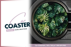 Lush Green Monstera Leaves in a Circle Round Car Coaster Product Image 1