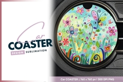 Colorful Floral Illustration with Round Car Coaster Product Image 1